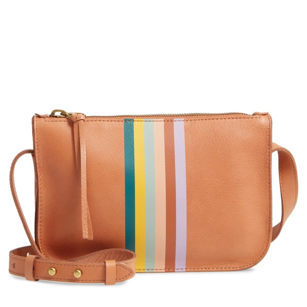 Madewell Brown Leather Crossbody Bag with Multicolored Stripes